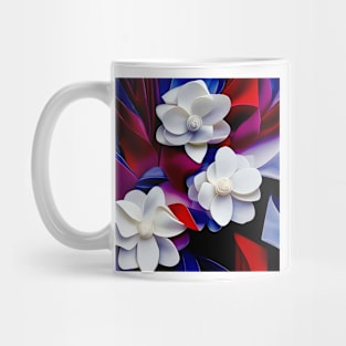 White Flowers on Red and Blue Mug